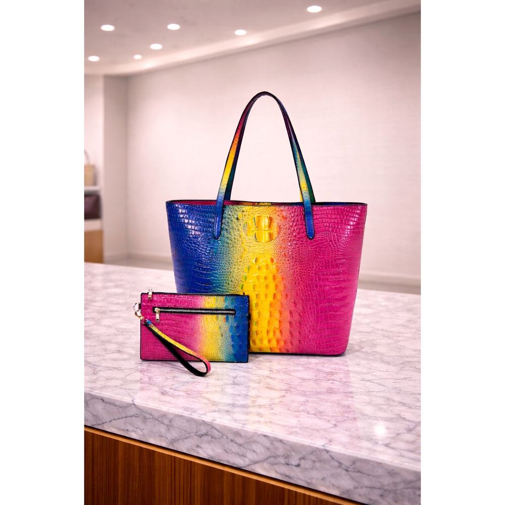 Colorblock Gradient Luxury Large Shoulder Handbag w/clutch Rose Red